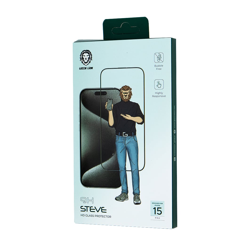 گلس محافظ صفحه نمایش گرین لاین برای اپل Iphone 15 pro مدل Steve شفاف