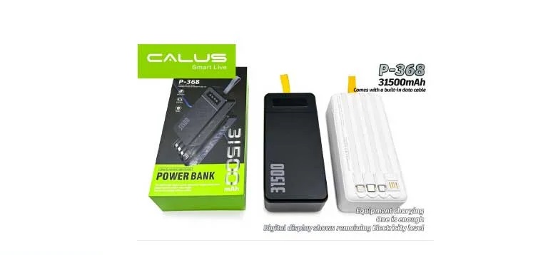 پاوربانک کالوس مدل P-368 ظرفیت ۳۱۵۰۰ + لامپ USB LED هدیه پارسیان موب | نسخه اورجینال