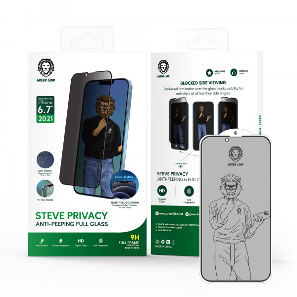 گلس حریم شخصی پرایوسی استیو گرین لاین iPhone 14 مدل ۹H Steve Privacy Full Glass
