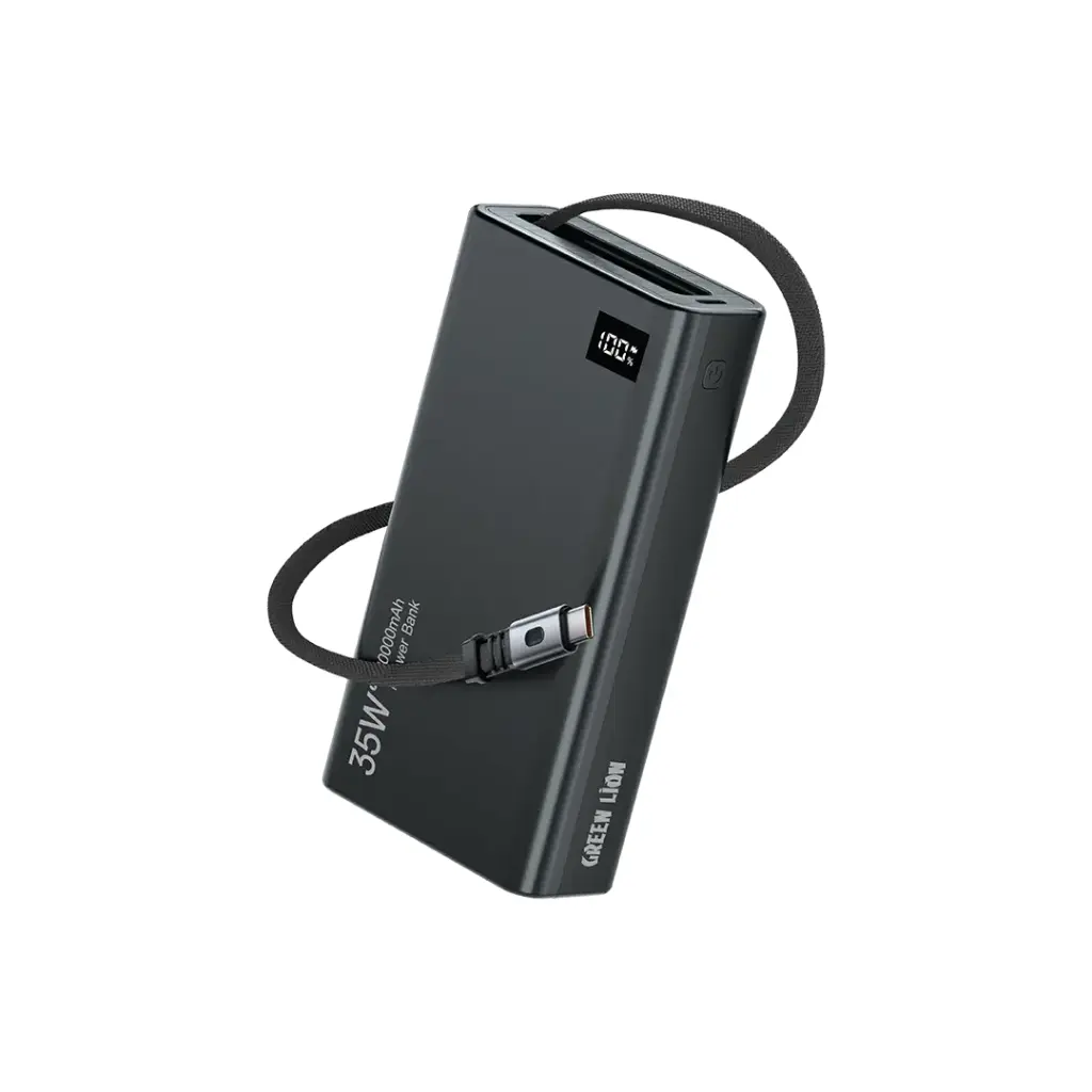 پاوربانک جمع‌شونده ۳۵ واتی ۲۰۰۰۰ میلی‌آمپر گرین Green Lion Retractable 35W 20000mAh PowerBank