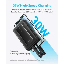پاوربانک ۳۰ وات انکر با ظرفیت ۲۰۰۰۰ میلی آمپر Anker Zolo Power Bank Built-in USB-C and Lightning Cable مدل A1681